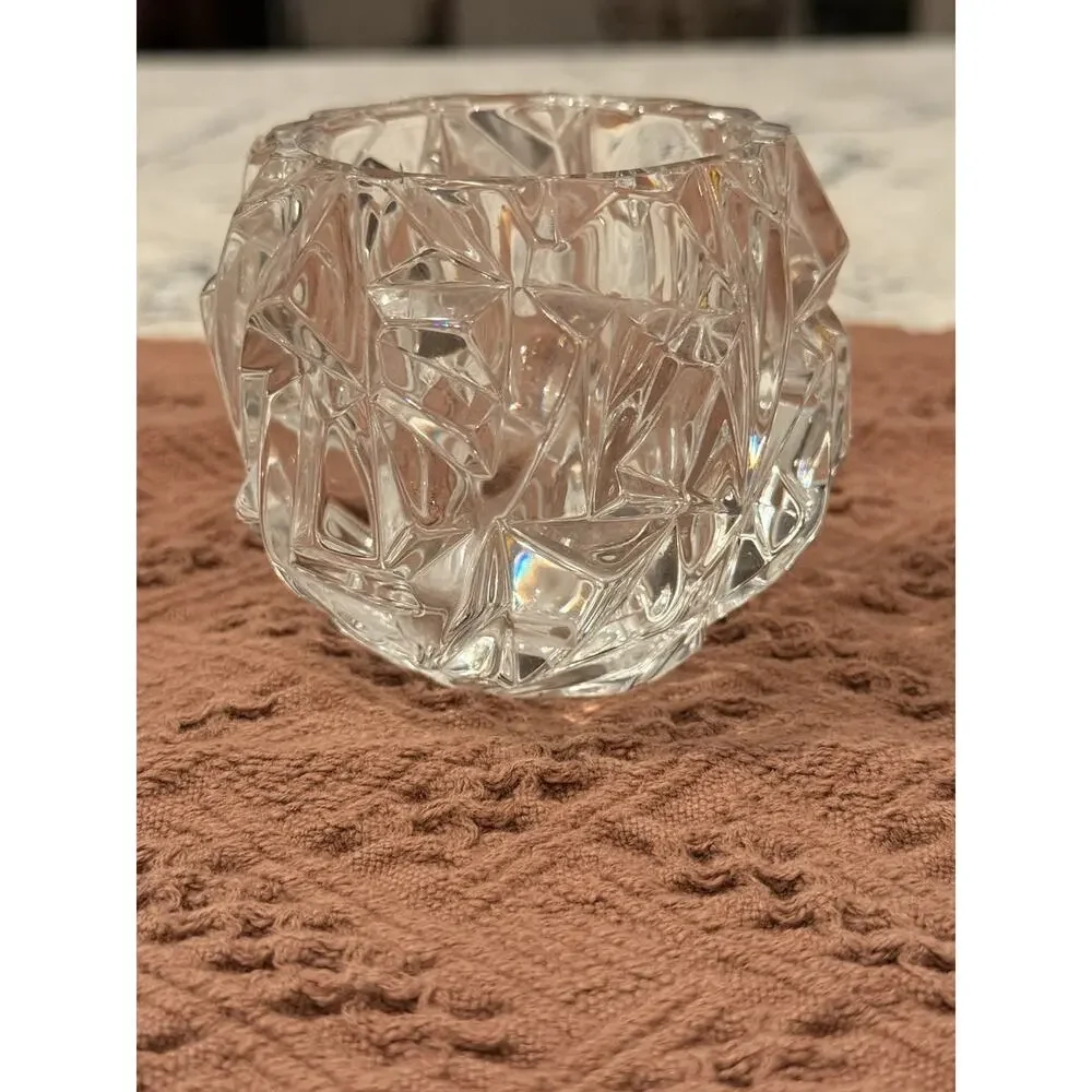 Tiffany & Co Rock Cut Crystal Votive Candle Holder Germany 3” Clear Glass